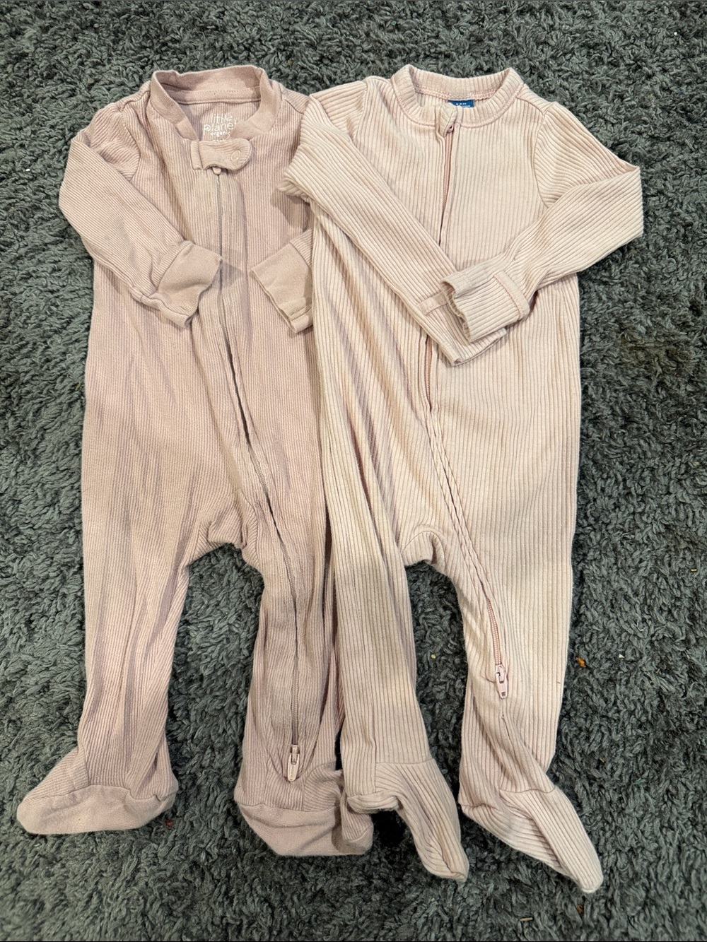 Kids Pink Ribbed One-Piece Footed Pajama - 2 Pack